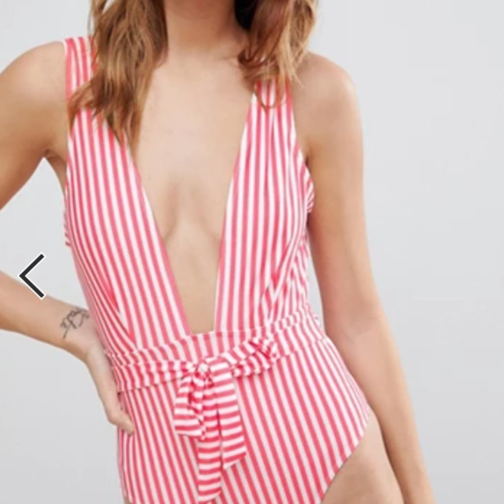 Playful Promises One Piece Plunge Swimsuit ASOS 12